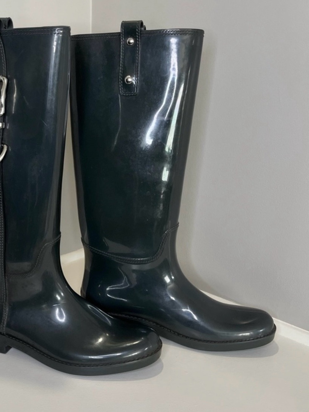 Coach Tasha Shiney Finish GraphiteTall Rubber Rain Boots